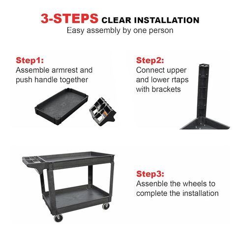 Torin Utility Service Cart, 2-Shelf 500LBS Heavy Duty Plastic Rolling Utility Cart with 360° Swivel Wheels, Lipped Shelves, Ergonomic Storage Handle for Warehouse/Garage/Cleaning/Manufacturing in Saudi Arabia