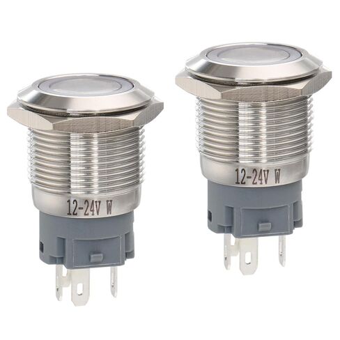 Baomain Stainless Push Button Switch 19mm 3/4" Eagle Eye 12V/24V White LED Momentary 5 Pin Terminal (2PCS) in Saudi Arabia