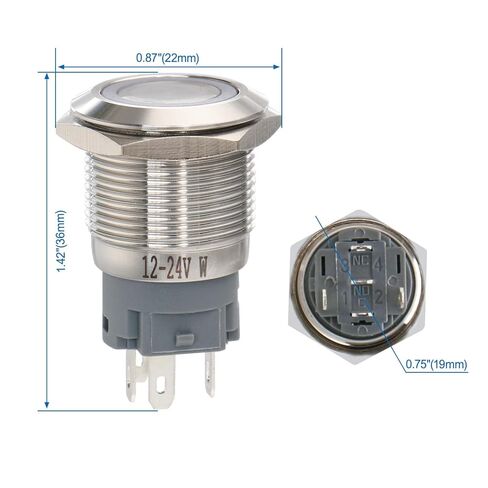 Baomain Stainless Push Button Switch 19mm 3/4" Eagle Eye 12V/24V White LED Momentary 5 Pin Terminal (2PCS) in Saudi Arabia