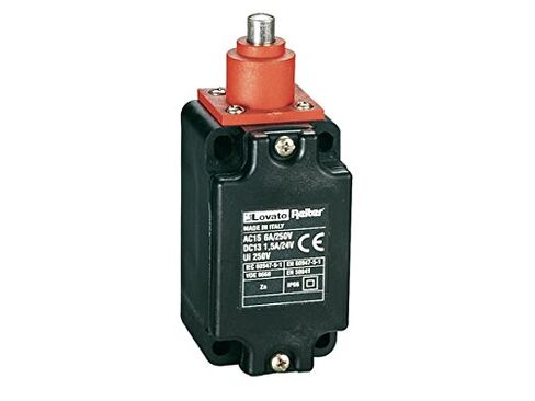 Lovato Electric TL10110 Inc - مفتاح حد بلاستيكي، سلسلة T (الأبعاد حتى EN 50041)، مكبس قضيب الدفع العلوي، بدون زر إعادة الضبط، اتصالات 1No+1Nc استراحة بطيئة. الغطاس الصلب in Kuwait