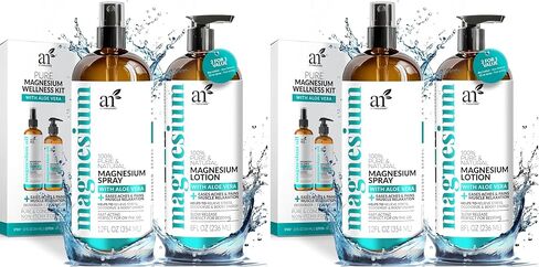 ArtNaturals Magnesium Oil Spray 12 oz + Body Lotion Set 8oz - Extra Strength Ultra-Pure Soothing Relief & Relaxation for Better Sleep, Muscle Health Leg & Joint Care W/a Less Itch, Non-Greasy Formula in Saudi Arabia