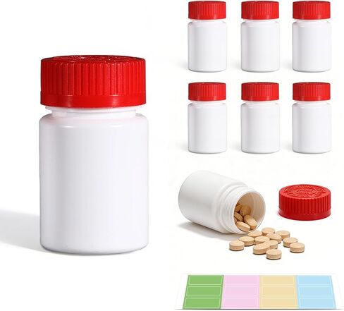 4 Pack Small Empty Plastic Bottles for Pills - Travel Medicine Containers with Lids & Labels, Portable Daily Organizer Storage for Vitamins, Medication Essentials in Kuwait