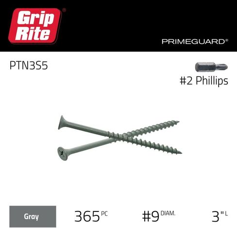 Grip-Rite PTN3S5 PG10 Polymer Coated #8 x 3 Coarse Thread Deck Screw, Gray, 5lb Box in Saudi Arabia