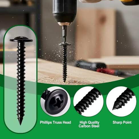 #6#8 Black Wood Screws Assortment Kit,Black Drywall Screws for Wood,Flat Head & Phillips Truss Head Self Tapping Screws for Wood,Sheetrock(195PCS) in Saudi Arabia