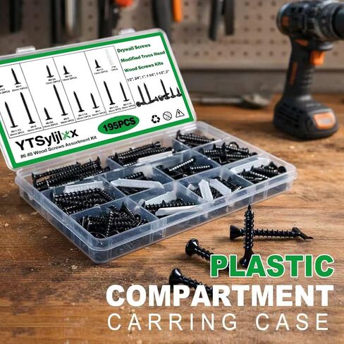 #6#8 Black Wood Screws Assortment Kit,Black Drywall Screws for Wood,Flat Head & Phillips Truss Head Self Tapping Screws for Wood,Sheetrock(195PCS) in Saudi Arabia