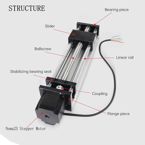 XUNKUNER CNC محرك مرحلة الحركة الخطية 100 مم ضربة فعالة، 1204 شريحة خطية لولبية كروية مع محرك متدرج NEMA23، سكة توجيه ذات محور بصري مزدوج لآلة طحن النقش بجهاز التوجيه CNC in Kuwait
