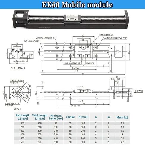 40 servo Bracket high Precision Ball Screw Slide KK60 60mm-510mm Stroke repeatability 0.01mm(5mmPitch-410 Stroke) in Saudi Arabia