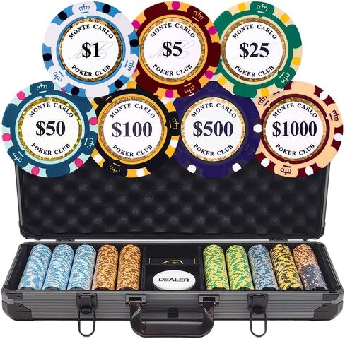 MRC POKER 500 pcs 14g Monte Carlo Poker Club Deluxe Poker Chip Set (500 Deluxe case) in Kuwait