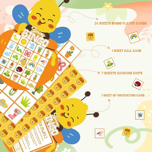 لعبة YQUQWN Spring Bee Bingo لـ 24 لاعبًا، مجموعة بطاقات بنغو لحفلات الربيع، ألعاب حفلات أعياد الميلاد الربيعية، ألعاب مجموعة العطلات والنشاط in Saudi Arabia