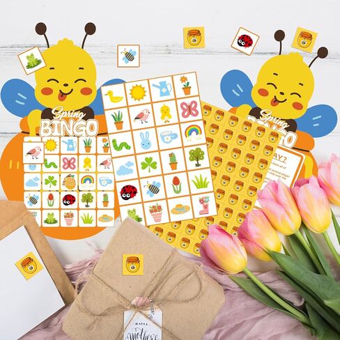 لعبة YQUQWN Spring Bee Bingo لـ 24 لاعبًا، مجموعة بطاقات بنغو لحفلات الربيع، ألعاب حفلات أعياد الميلاد الربيعية، ألعاب مجموعة العطلات والنشاط in Saudi Arabia