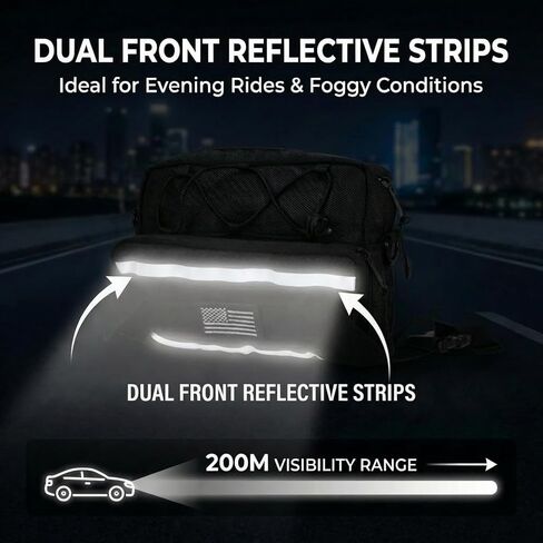 Riverruns Reflective Motorcycle Handlebar Bag Dual Strips Quick Access - 2.5L Universal Tool Pouch, Bright Orange Lining, Glasses Pocket, Multi-Mount Cruiser Front Fork Sissy Bar Convertible in Saudi Arabia