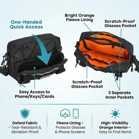 Riverruns Reflective Motorcycle Handlebar Bag Dual Strips Quick Access - 2.5L Universal Tool Pouch, Bright Orange Lining, Glasses Pocket, Multi-Mount Cruiser Front Fork Sissy Bar Convertible in Saudi Arabia