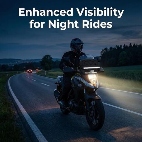 Riverruns Reflective Motorcycle Handlebar Bag Dual Strips Quick Access - 2.5L Universal Tool Pouch, Bright Orange Lining, Glasses Pocket, Multi-Mount Cruiser Front Fork Sissy Bar Convertible in Saudi Arabia