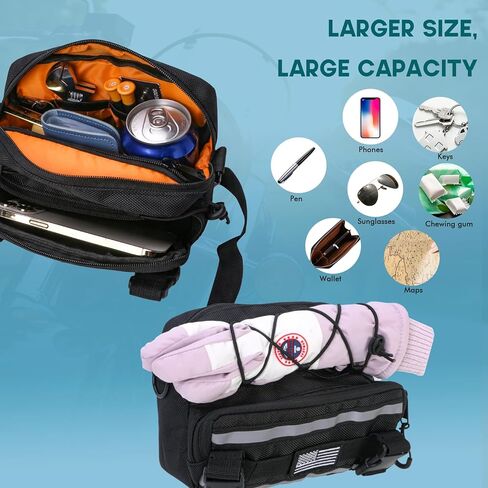 Riverruns Reflective Motorcycle Handlebar Bag Dual Strips Quick Access - 2.5L Universal Tool Pouch, Bright Orange Lining, Glasses Pocket, Multi-Mount Cruiser Front Fork Sissy Bar Convertible in Saudi Arabia