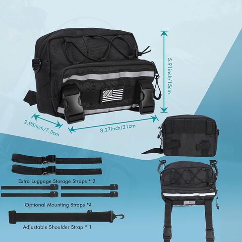 Riverruns Reflective Motorcycle Handlebar Bag Dual Strips Quick Access - 2.5L Universal Tool Pouch, Bright Orange Lining, Glasses Pocket, Multi-Mount Cruiser Front Fork Sissy Bar Convertible in Saudi Arabia