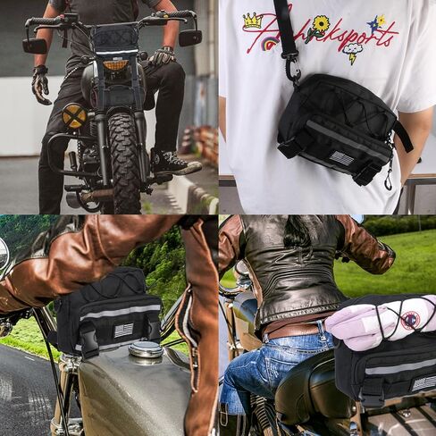 Riverruns Reflective Motorcycle Handlebar Bag Dual Strips Quick Access - 2.5L Universal Tool Pouch, Bright Orange Lining, Glasses Pocket, Multi-Mount Cruiser Front Fork Sissy Bar Convertible in Saudi Arabia