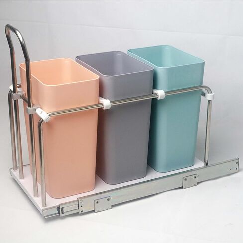 Pull-Out Trash Can for Kitchen Cabinet Fits 1-3 Trash Cans, Garbage Can Holder Under Sink for Counter, Stainless Steel Frame with Full-Extension Soft-Close Slides (11" Width) in Saudi Arabia
