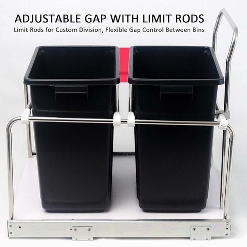 Pull-Out Trash Can for Kitchen Cabinet Fits 1-3 Trash Cans, Garbage Can Holder Under Sink for Counter, Stainless Steel Frame with Full-Extension Soft-Close Slides (11" Width) in Saudi Arabia