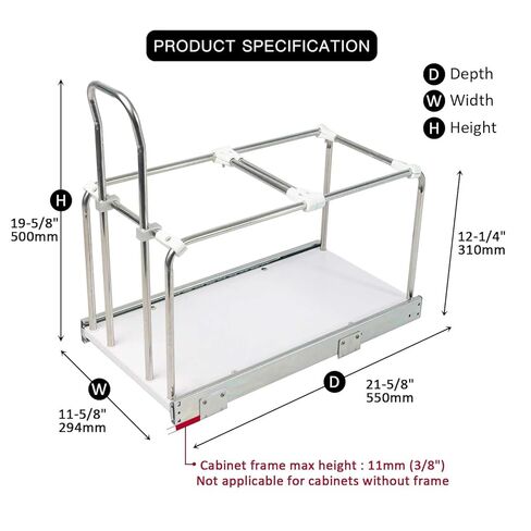 Pull-Out Trash Can for Kitchen Cabinet Fits 1-3 Trash Cans, Garbage Can Holder Under Sink for Counter, Stainless Steel Frame with Full-Extension Soft-Close Slides (11" Width) in Saudi Arabia