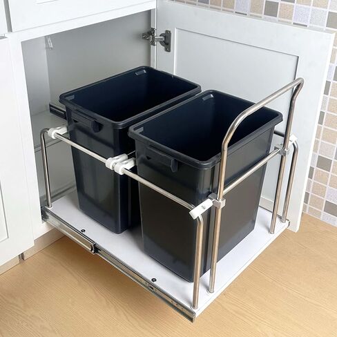 Pull-Out Trash Can for Kitchen Cabinet Fits 1-3 Trash Cans, Garbage Can Holder Under Sink for Counter, Stainless Steel Frame with Full-Extension Soft-Close Slides (11" Width) in Saudi Arabia