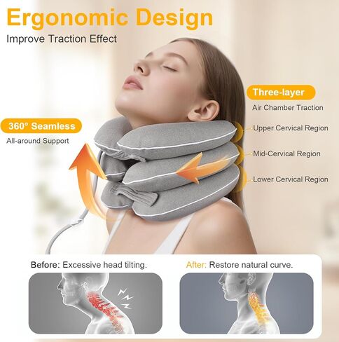 نقالة الرقبة، جهاز جر الرقبة العنقية لتخفيف آلام الرقبة بشكل فوري، دعامة دعم الرقبة قابلة للنفخ والتعديل، وسادة جر الرقبة للاستخدام المنزلي لتخفيف ضغط الرقبة in Kuwait