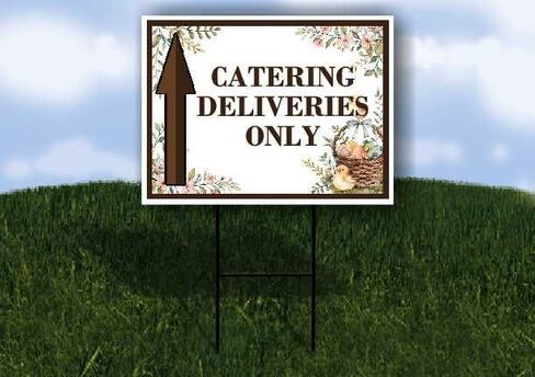 Catering Deliveries Only Easter Spring Vintage Chicks Eggs Basket Brown Up Arrows A-Frame Single Sided 23x23 in. sign in Saudi Arabia