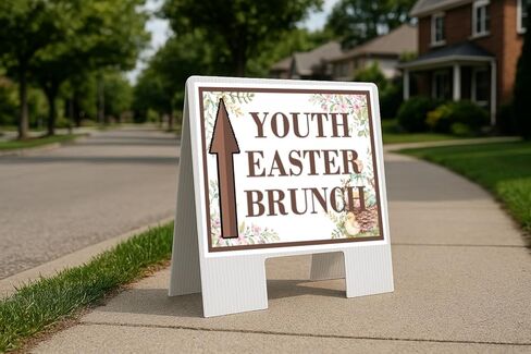 Youth Easter Brunch Easter Spring Vintage Chicks Eggs Basket Brown Up Arrows A-Frame Single Sided 23x23 in. sign in Saudi Arabia