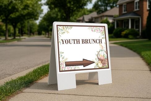 Youth Brunch Easter Spring Vintage Chicks Eggs Basket Brown Directional Arrows A-Frame Double Sided 23x23 in. sign in Kuwait