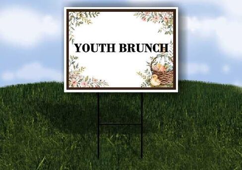 Youth Brunch Easter Spring Vintage Chicks Eggs Basket Brown Up Arrows A-Frame Single Sided 23x23 in. sign in Saudi Arabia