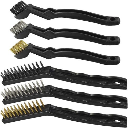 6PCS Wire Brush Set – Brass, Stainless Steel & Nylon Bristles Scrub Brush for Cleaning Rust, Welding Slag and Paint Removal – Curved Handle Small Metal Cleaning Brushes for Car Detailing Home (Style1) in Saudi Arabia