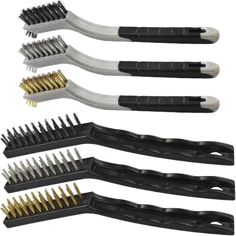 6PCS Wire Brush Set – Brass, Stainless Steel & Nylon Bristles Scrub Brush for Cleaning Rust, Welding Slag and Paint Removal – Curved Handle Small Metal Cleaning Brushes for Car Detailing Home (Style1) in Saudi Arabia