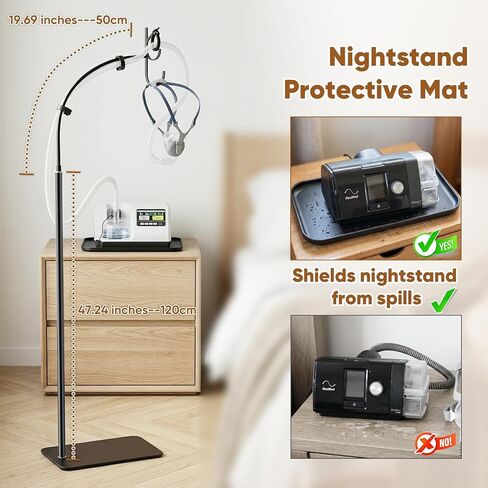 CPAP Hose Holder - All-Metal Hose Stand Bedside for CPAP Mask & Tubing with Nightstand Protective Mat | No Drilling | Tangle-Free | Adjustable | Fits ResMed AirSense/Philips Tubes in Saudi Arabia