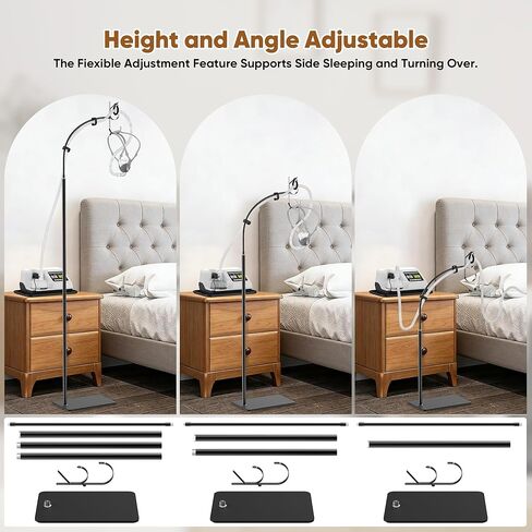 CPAP Hose Holder - All-Metal Hose Stand Bedside for CPAP Mask & Tubing with Nightstand Protective Mat | No Drilling | Tangle-Free | Adjustable | Fits ResMed AirSense/Philips Tubes in Saudi Arabia