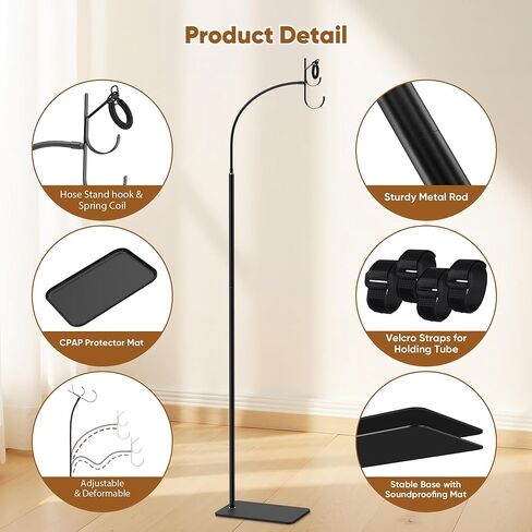 CPAP Hose Holder - All-Metal Hose Stand Bedside for CPAP Mask & Tubing with Nightstand Protective Mat | No Drilling | Tangle-Free | Adjustable | Fits ResMed AirSense/Philips Tubes in Saudi Arabia