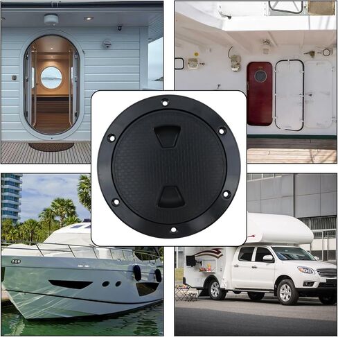 Crapyt 4" Round Non-Slip Inspection Hatch, Detachable Cover ABS Plastic Screw Out Access Hatch Cover with Attached Screw, Access Boat for Ships, Kayak, Yacht, Outdoor Facilities, 2 Pcs Black in Saudi Arabia