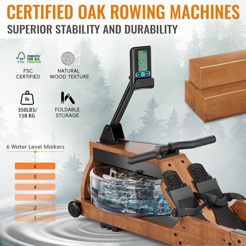 Water Rowing Machine for Home Use, WENOKER Foldable Wooden Rower Machine with Adjustable Monitor & Bluetooth APP, Large Water Tank & Comfortable Seat for Immersive Water Rower, 350LBS Weight Capacity in Kuwait