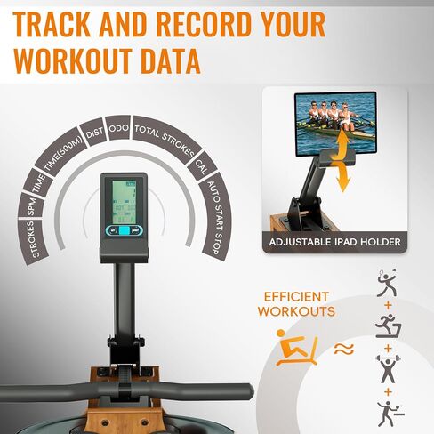 Water Rowing Machine for Home Use, WENOKER Foldable Wooden Rower Machine with Adjustable Monitor & Bluetooth APP, Large Water Tank & Comfortable Seat for Immersive Water Rower, 350LBS Weight Capacity in Kuwait