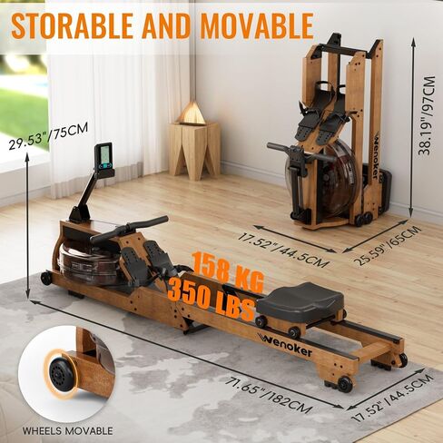 Water Rowing Machine for Home Use, WENOKER Foldable Wooden Rower Machine with Adjustable Monitor & Bluetooth APP, Large Water Tank & Comfortable Seat for Immersive Water Rower, 350LBS Weight Capacity in Kuwait