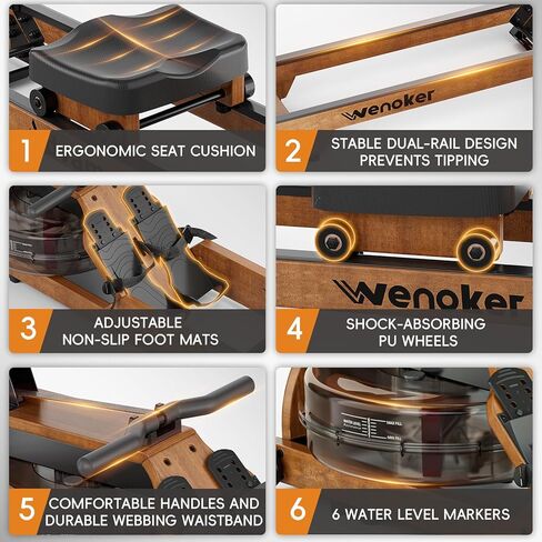 Water Rowing Machine for Home Use, WENOKER Foldable Wooden Rower Machine with Adjustable Monitor & Bluetooth APP, Large Water Tank & Comfortable Seat for Immersive Water Rower, 350LBS Weight Capacity in Kuwait