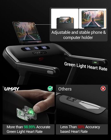 جهاز مشي للياقة البدنية من UMAY مع ميل تلقائي بنسبة 20%، سعة 400 رطل، سرعة 4.0 حصان و9.5 ميل في الساعة، قابل للطي 55 بوصة × 18 بوصة، جهاز مشي واسع للغاية لمنطقة المشي والجري للمنزل بمقبض in Kuwait