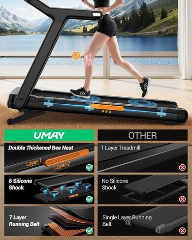جهاز مشي للياقة البدنية من UMAY مع ميل تلقائي بنسبة 20%، سعة 400 رطل، سرعة 4.0 حصان و9.5 ميل في الساعة، قابل للطي 55 بوصة × 18 بوصة، جهاز مشي واسع للغاية لمنطقة المشي والجري للمنزل بمقبض in Kuwait