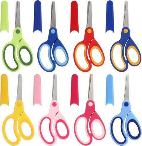 مقص للأطفال باليد اليسرى، مقص أمان مكون من 8 قطع مع شفرات من الفولاذ المقاوم للصدأ وقبضة ناعمة - طرف حاد مقاس 5.3 بوصة للأطفال الصغار ومرحلة ما قبل المدرسة والمنزل والمدرسة (ألوان متنوعة) in Kuwait