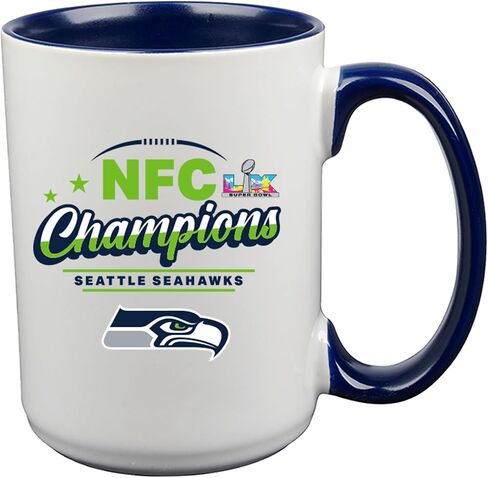 كوب سيراميك مرخص رسميًا من شركة ميموري سياتل سي هوكس NFC Champions 2025 بسعة 15 أونصة in Saudi Arabia