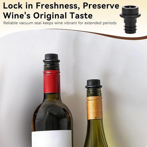 Wine Vacuum Pump & 2 Stoppers Set, Reusable Wine Saver Preserver for Airtight Seal - Keeps Wine Fresh Longer (1 Pump + 2 Stoppers) in Kuwait