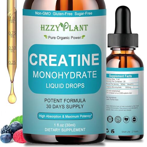 Creatine Liquid Drops - 98% High Absorption Creatine Monohydrate for Women & Men - Creatine 5000mg for Muscle Strength, Muscle Builder, Energy Boost, Pre-Workout - Sugar Free, Non-GMO & Gluten Free in Kuwait