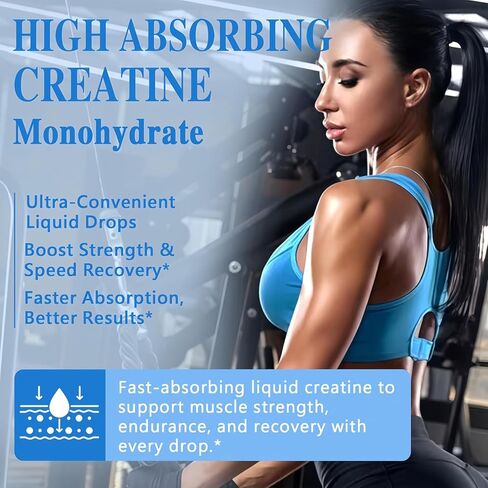 Creatine Liquid Drops - 98% High Absorption Creatine Monohydrate for Women & Men - Creatine 5000mg for Muscle Strength, Muscle Builder, Energy Boost, Pre-Workout - Sugar Free, Non-GMO & Gluten Free in Kuwait