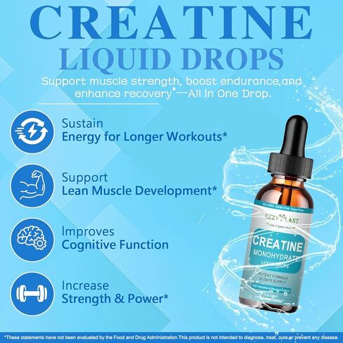 Creatine Liquid Drops - 98% High Absorption Creatine Monohydrate for Women & Men - Creatine 5000mg for Muscle Strength, Muscle Builder, Energy Boost, Pre-Workout - Sugar Free, Non-GMO & Gluten Free in Kuwait