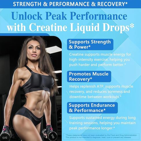Creatine Liquid Drops - 98% High Absorption Creatine Monohydrate for Women & Men - Creatine 5000mg for Muscle Strength, Muscle Builder, Energy Boost, Pre-Workout - Sugar Free, Non-GMO & Gluten Free in Kuwait