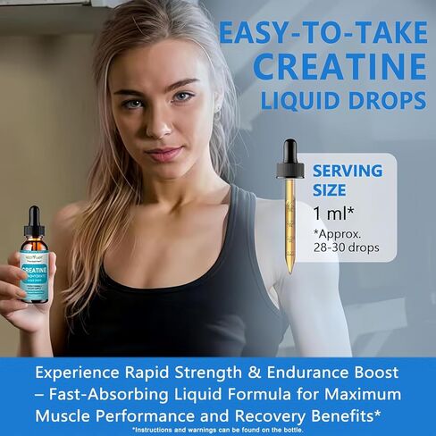 Creatine Liquid Drops - 98% High Absorption Creatine Monohydrate for Women & Men - Creatine 5000mg for Muscle Strength, Muscle Builder, Energy Boost, Pre-Workout - Sugar Free, Non-GMO & Gluten Free in Kuwait