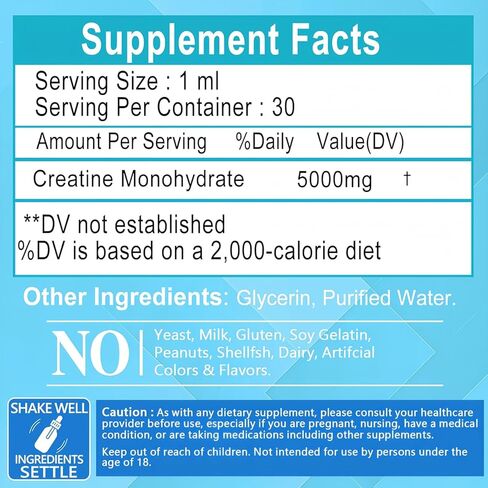 Creatine Liquid Drops - 98% High Absorption Creatine Monohydrate for Women & Men - Creatine 5000mg for Muscle Strength, Muscle Builder, Energy Boost, Pre-Workout - Sugar Free, Non-GMO & Gluten Free in Kuwait